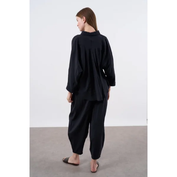 Siyah Keten Gömlek Pantolon Takım