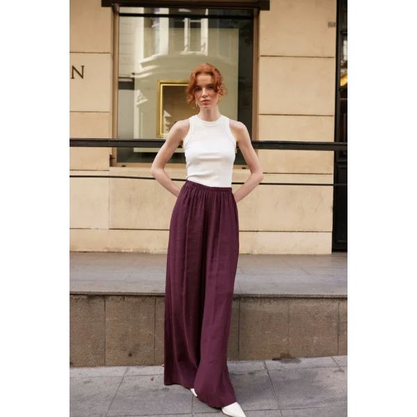 Modal Kumaş Bol Kesim Pantolon-Mürdüm