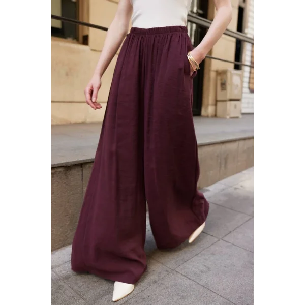 Modal Kumaş Bol Kesim Pantolon-Mürdüm