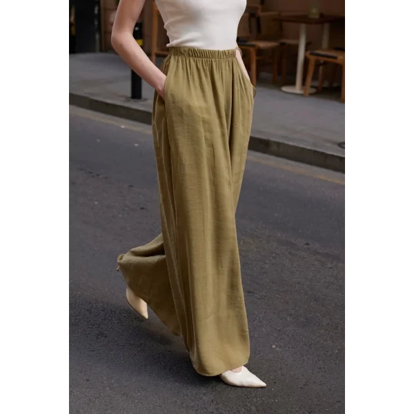 Modal Kumaş Bol Kesim Pantolon-Haki