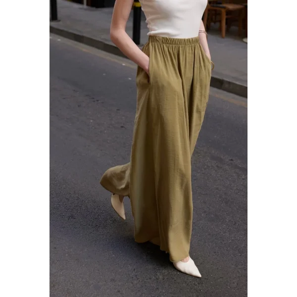Modal Kumaş Bol Kesim Pantolon-Haki