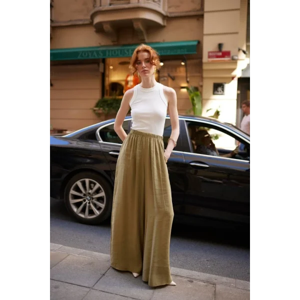 Modal Kumaş Bol Kesim Pantolon-Haki