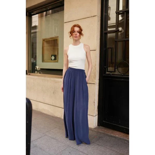 Modal Kumaş Bol Kesim Pantolon-Lacivert