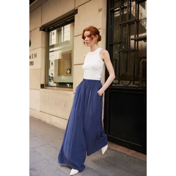 Modal Kumaş Bol Kesim Pantolon-Lacivert