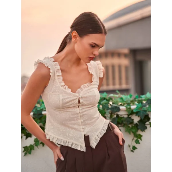 Fırfır Detaylı Dantel Bluz