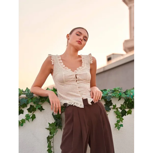 Fırfır Detaylı Dantel Bluz