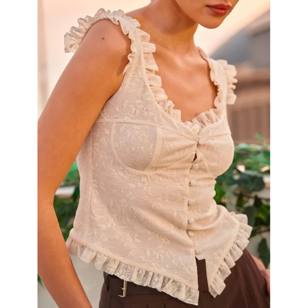 Fırfır Detaylı Dantel Bluz