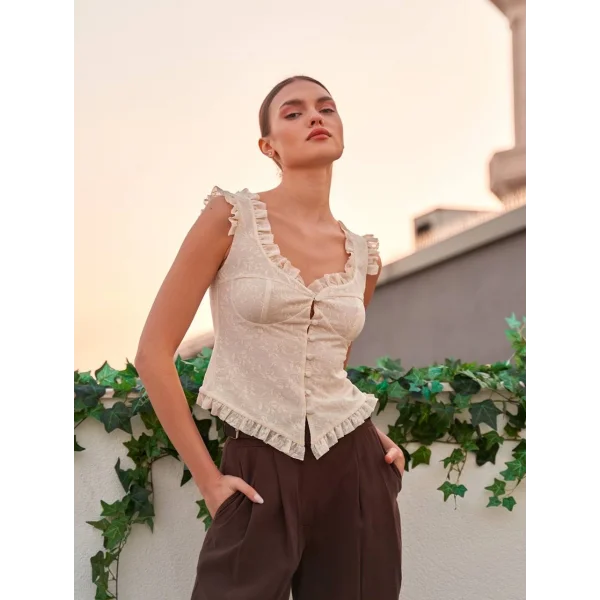 Fırfır Detaylı Dantel Bluz