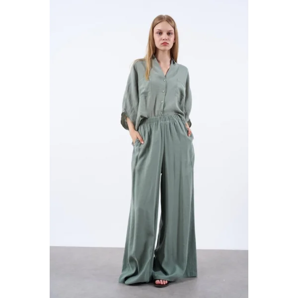 Modal Kumaş Bol Kesim Pantolon-Yeşil