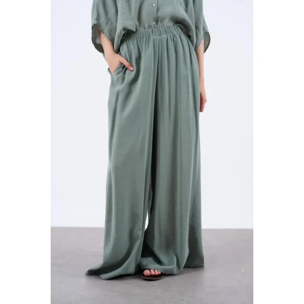 Modal Kumaş Bol Kesim Pantolon-Yeşil