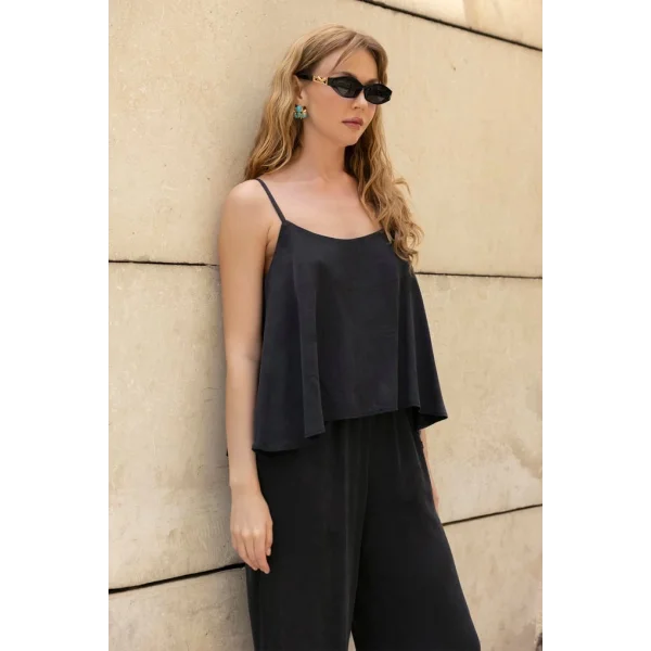 Premium Serisi Askılı Bluz Pantolon Takım-Siyah