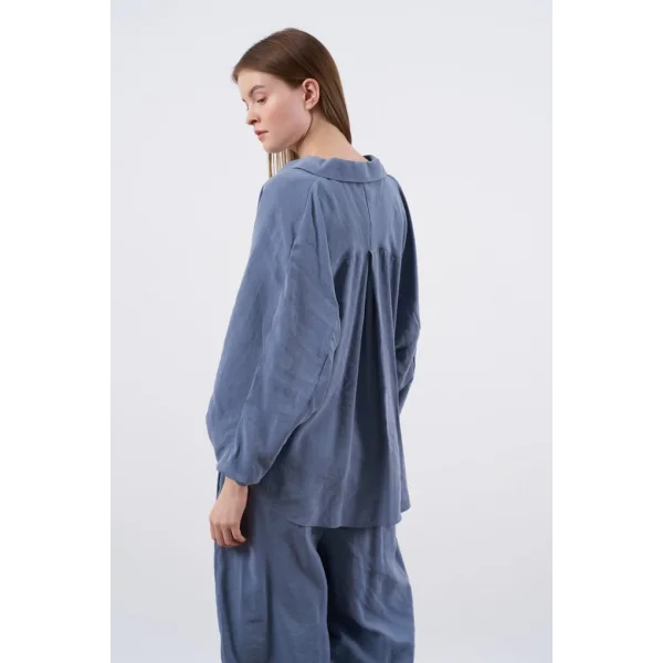 Modal Kumaş Gömlek Pantolon İkili Takım-İndigo