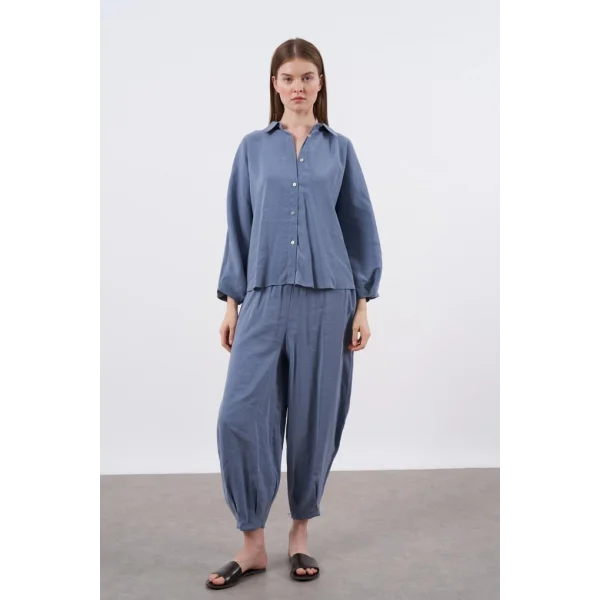 Modal Kumaş Gömlek Pantolon İkili Takım-İndigo
