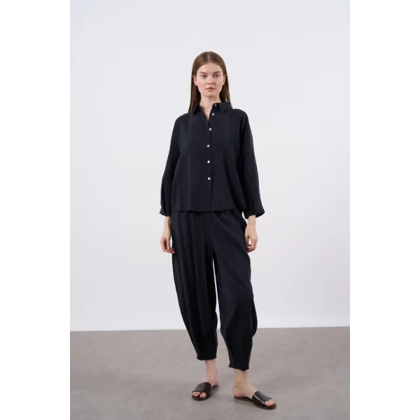 Modal Kumaş Gömlek Pantolon İkili Takım - Siyah