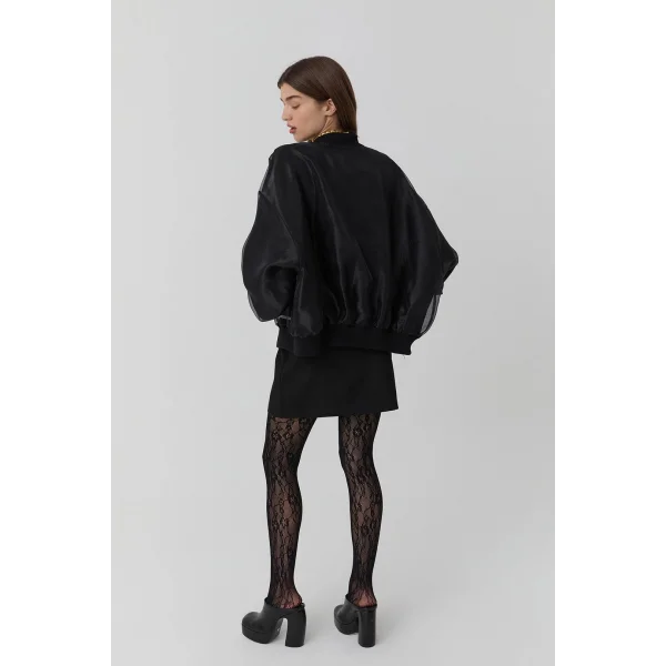 Cep Detaylı Organze Tül Ceket-Siyah