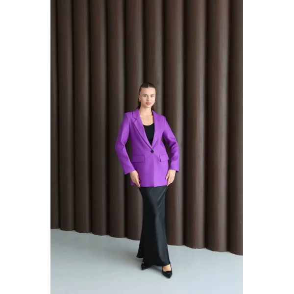 Yün Efekt Tek Düğme Mor Blazer Ceket