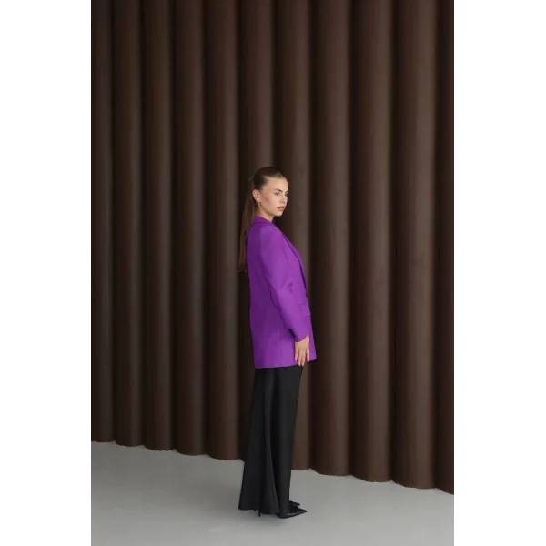 Yün Efekt Tek Düğme Mor Blazer Ceket