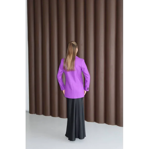 Yün Efekt Tek Düğme Mor Blazer Ceket