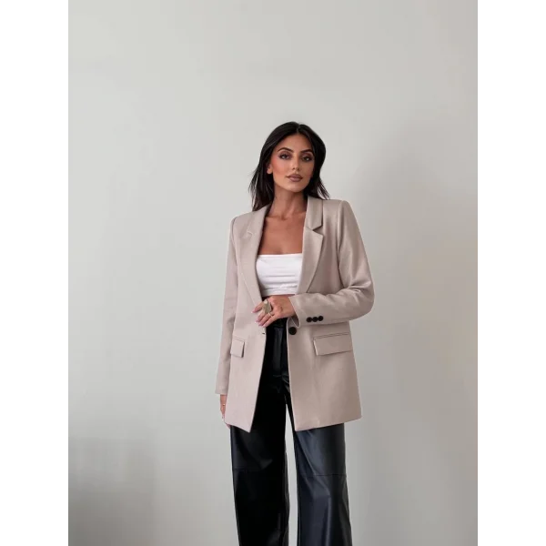 Yün Efekt Tek Düğme Blazer Ceket-Taş