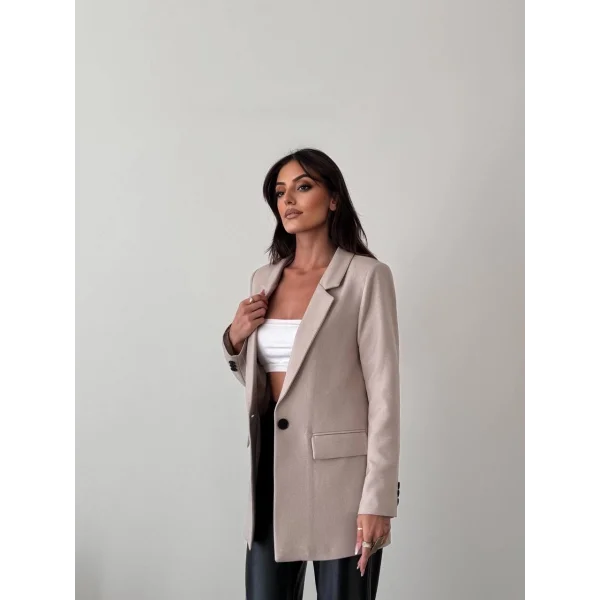 Yün Efekt Tek Düğme Blazer Ceket-Taş