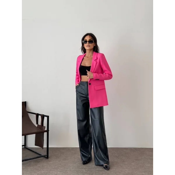 Yün Efekt Tek Düğme Fuşya Blazer Ceket