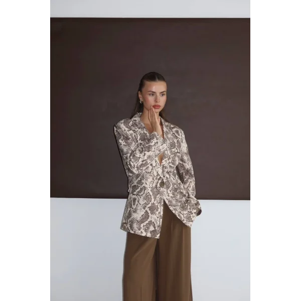 Dijital Baskı Tek Düğme Ceket-Kahve