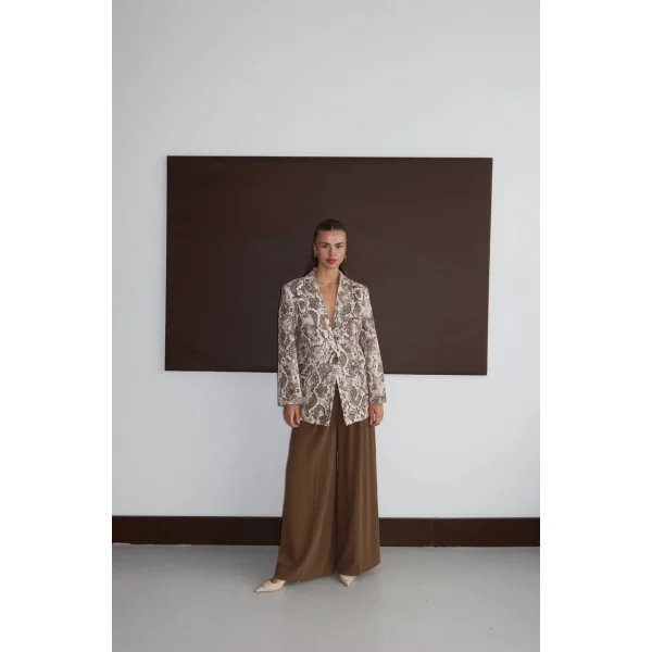 Dijital Baskı Tek Düğme Ceket-Kahve