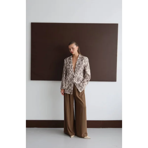 Dijital Baskı Tek Düğme Ceket-Kahve