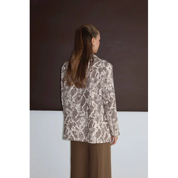 Dijital Baskı Tek Düğme Ceket-Kahve