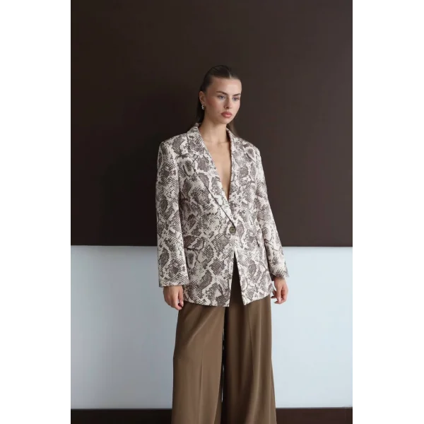 Dijital Baskı Tek Düğme Ceket-Kahve