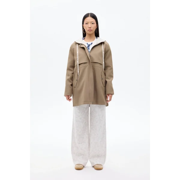 Kapüşonlu Fermuarlı Trençkot Haki