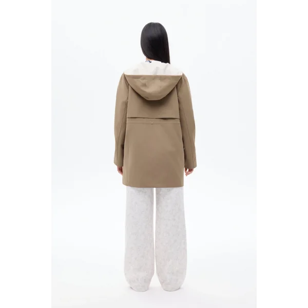 Kapüşonlu Fermuarlı Trençkot Haki