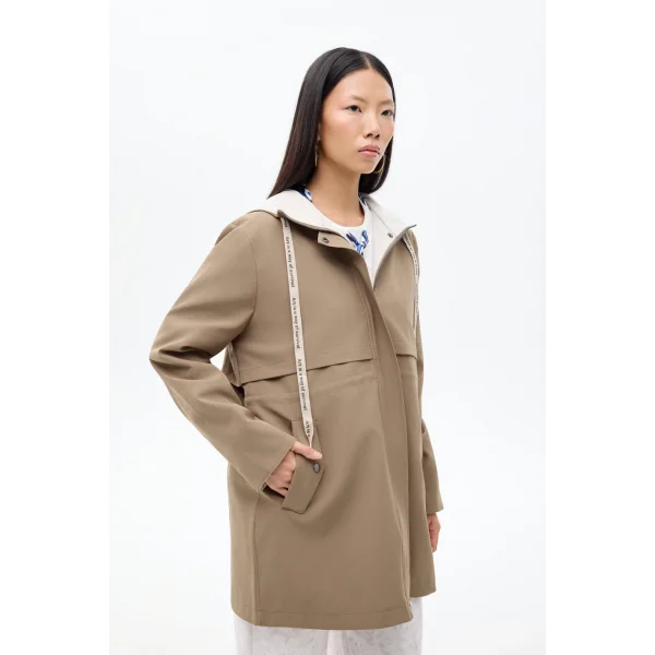 Kapüşonlu Fermuarlı Trençkot Haki