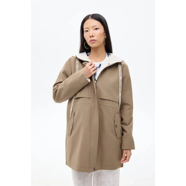 Kapüşonlu Fermuarlı Trençkot Haki