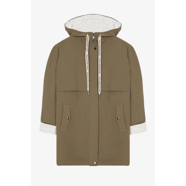 Kapüşonlu Fermuarlı Trençkot Haki