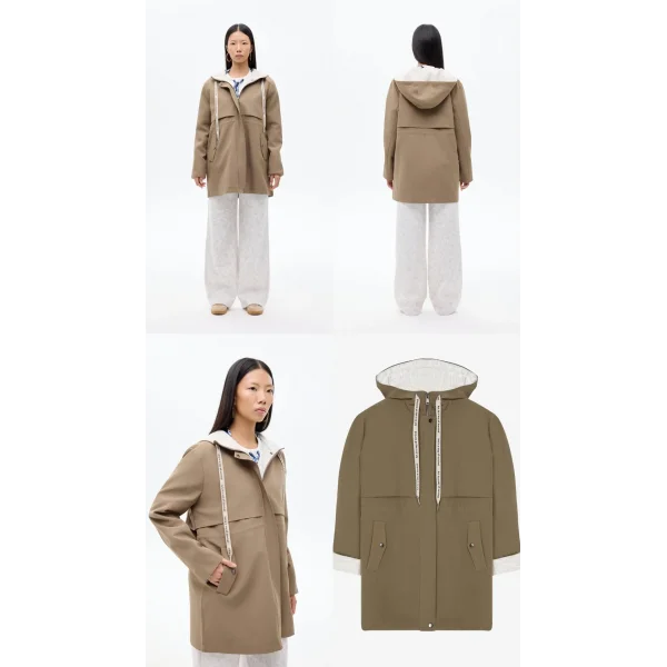 Kapüşonlu Fermuarlı Trençkot Haki