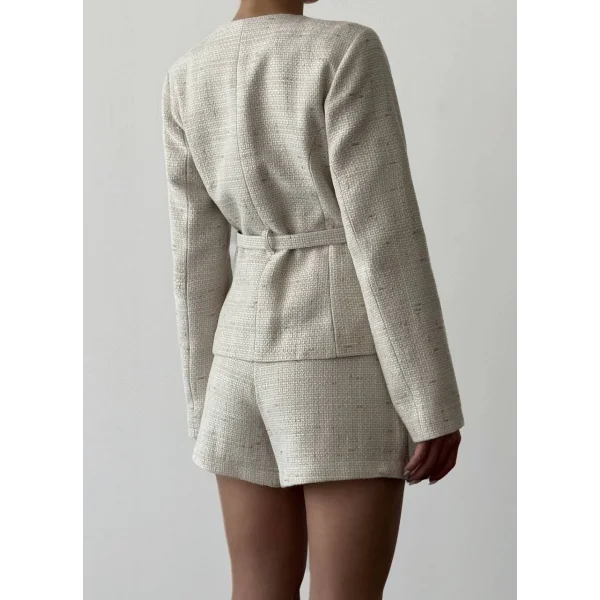 Kemer Detaylı Pileli Tüvit Mini Şort Etek Bej