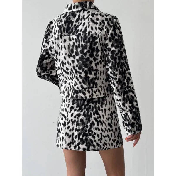 Leopar Desenli Mini Etek Siyah