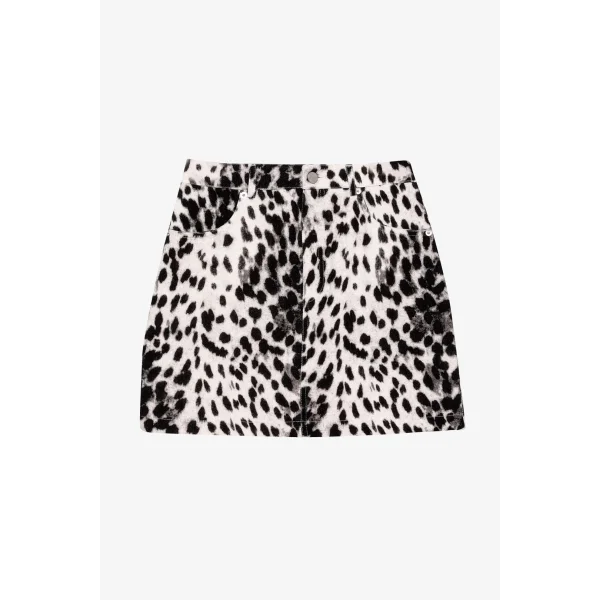 Leopar Desenli Mini Etek Siyah