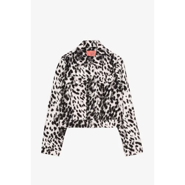 Leopar Desenli Gömlek Yaka Kısa Ceket Siyah