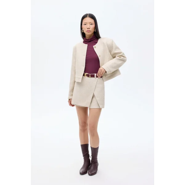 Kemerli Kruvaze Tüvit Şort Etek Bej