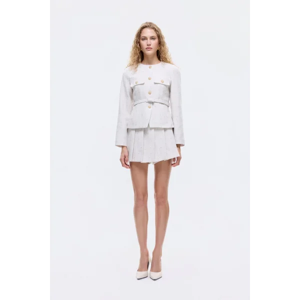 Kemer Detaylı Düğmeli Tüvit Ceket Bej