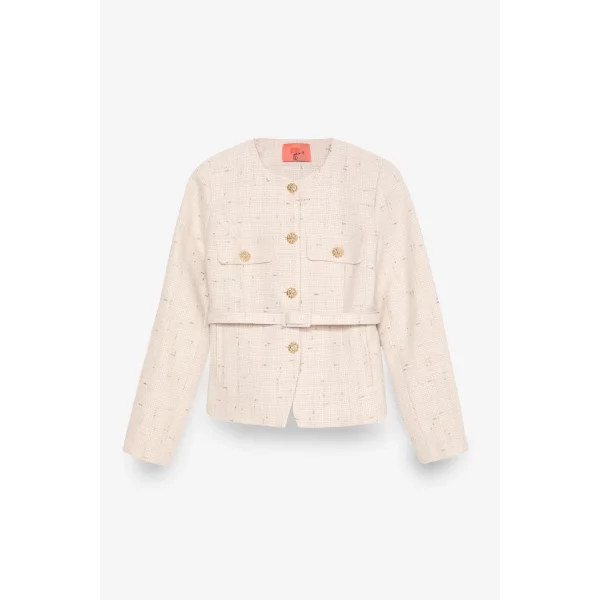 Kemer Detaylı Düğmeli Tüvit Ceket Bej