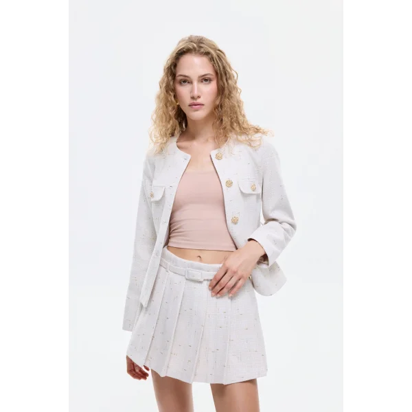 Kemer Detaylı Düğmeli Tüvit Ceket Bej