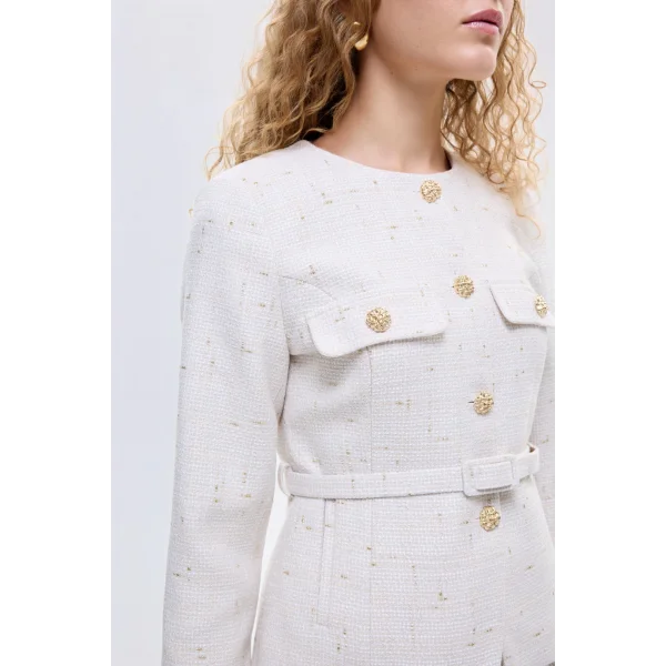 Kemer Detaylı Düğmeli Tüvit Ceket Bej