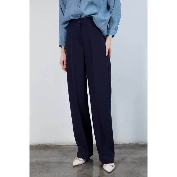 Pilesiz Palazzo Paça Lacivert Kumaş Pantolon