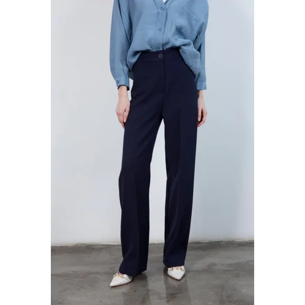 Pilesiz Palazzo Paça Lacivert Kumaş Pantolon