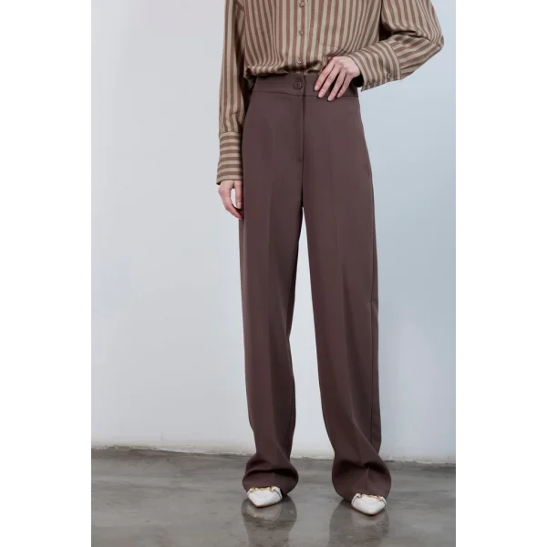 Pilesiz Palazzo Paça Kahverengi Kumaş Pantolon