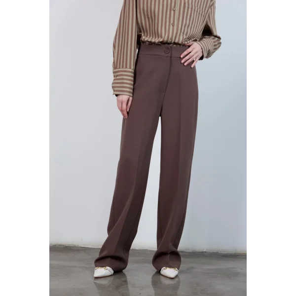 Pilesiz Palazzo Paça Kahverengi Kumaş Pantolon