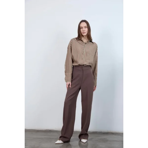 Pilesiz Palazzo Paça Kahverengi Kumaş Pantolon